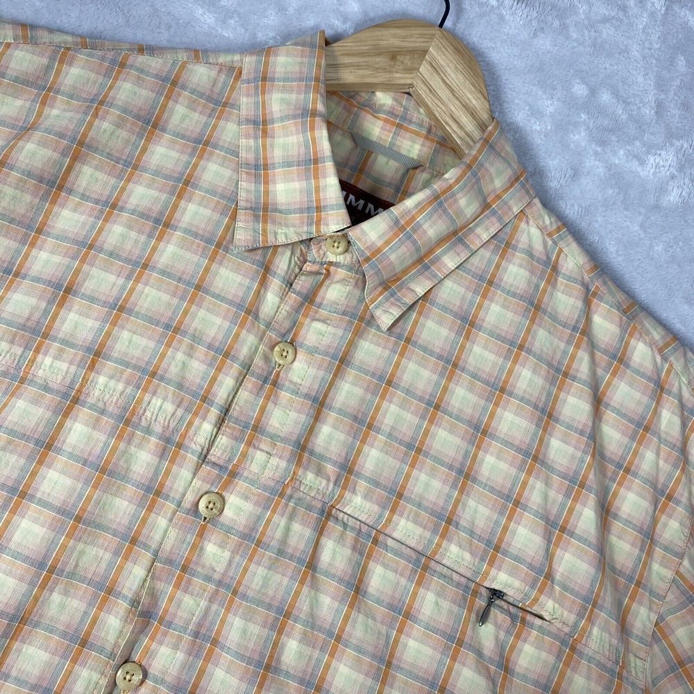 Simms Shirt Mens XLarge Orange Plaid Cor3 Short Sleeve Fishing